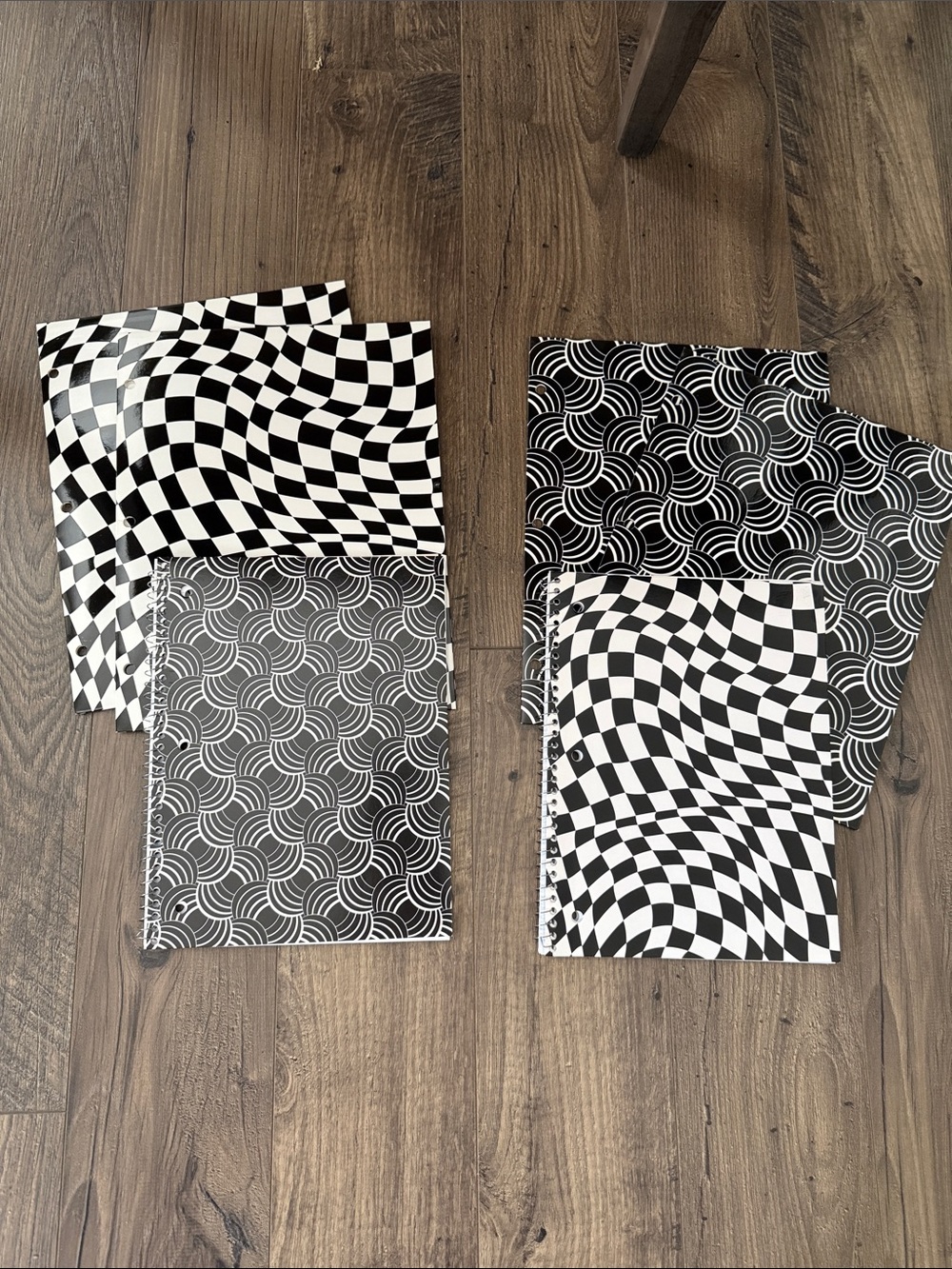 Black Optical Pattern Spiral & Checker Notebooks - Set of 4